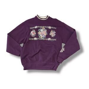 Vintage Floral Burgundy Collared Sweatshirt